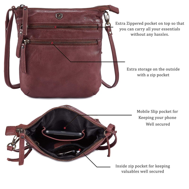 Cochoa Crossbody Sling Bag for Women Small Real Leather Purse Vintage Travel Crossover Shoulder Bag Handmade (Oxblood Washed Vintage) - Image 2